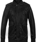 Classic vintage black stylish pure lambskin leather jacket 2 pockets button
