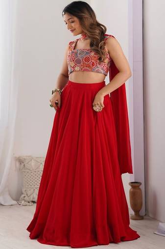 Embroidered Thread Work Ready to Wear Lehenga & Blouse With Dupatta