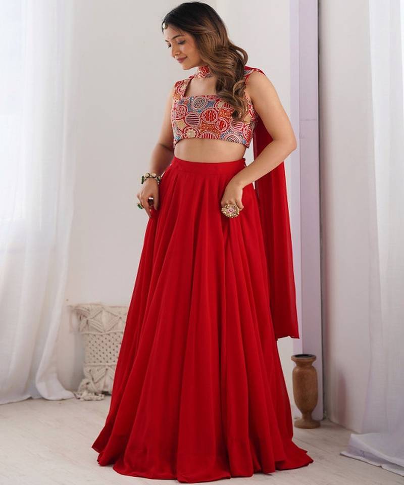 Embroidered Thread Work Ready to Wear Lehenga & Blouse With Dupatta