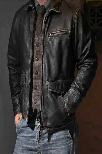 men's black premium lambskin leather jacket vintage inspired look original