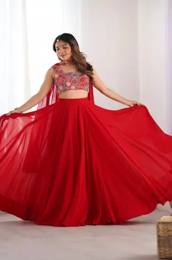 Embroidered Thread Work Ready to Wear Lehenga & Blouse With Dupatta