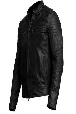 men's black premium lambskin leather jacket quilted shoulder detailing exclusive 1