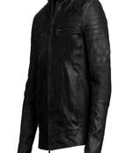 men's black premium lambskin leather jacket quilted shoulder detailing exclusive