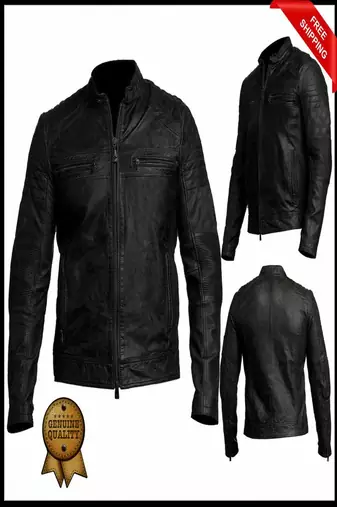 men's black premium lambskin leather jacket quilted shoulder detailing exclusive