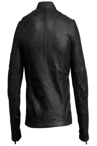 men's black premium lambskin leather jacket quilted shoulder detailing exclusive