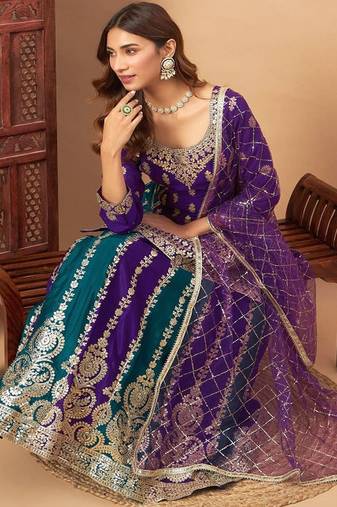 Embroidered Lehenga With Choli & Dupatta