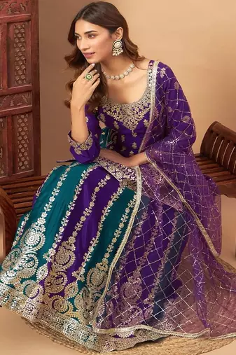 Embroidered Lehenga With Choli & Dupatta