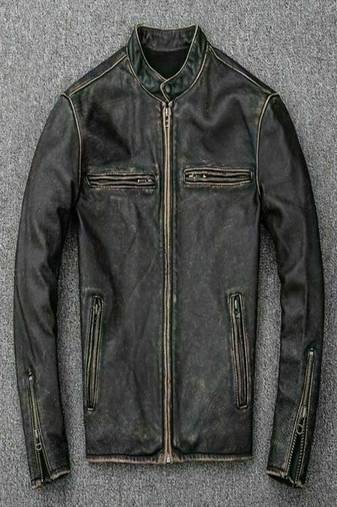 men's black lambskin leather biker jacket vintage inspired look versatile