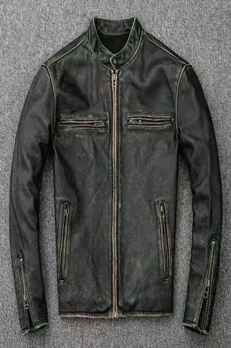 Mens genuine classic vintage black stylish pure lambskin leather jacket biker