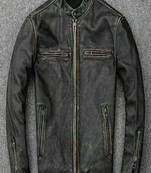 men's black lambskin leather biker jacket vintage inspired look versatile