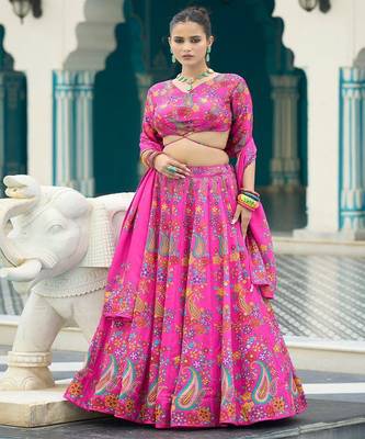 Printed Lehenga & Unstitched Blouse With Dupatta 1