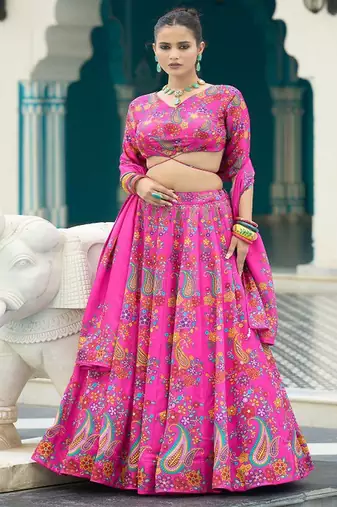 Printed Lehenga & Unstitched Blouse With Dupatta