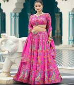 Printed Lehenga & Unstitched Blouse With Dupatta