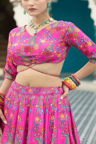 Printed Lehenga & Unstitched Blouse With Dupatta