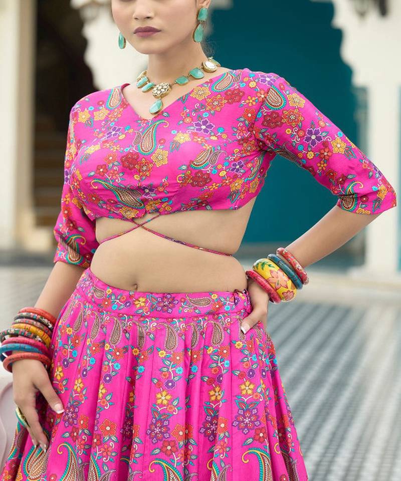 Printed Lehenga & Unstitched Blouse With Dupatta