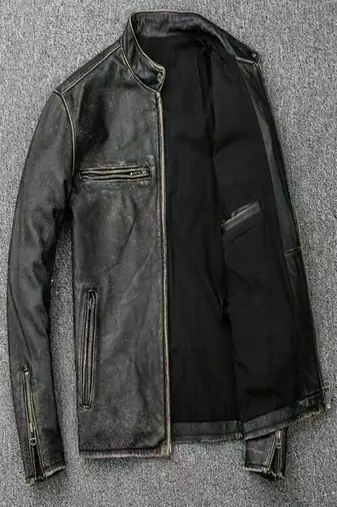men's black lambskin leather biker jacket vintage inspired look versatile