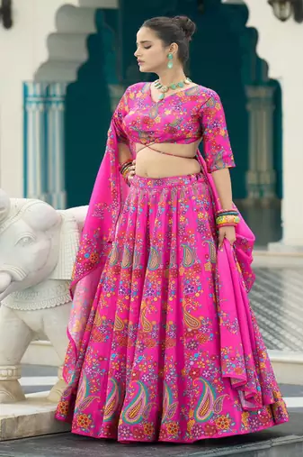 Printed Lehenga & Unstitched Blouse With Dupatta