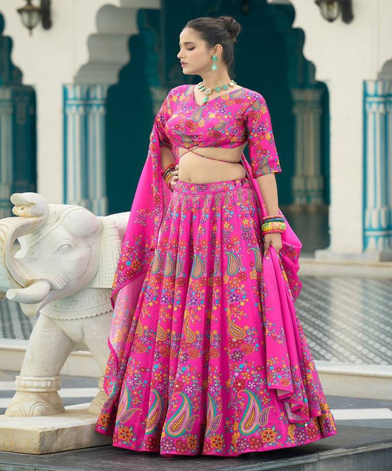 Printed Lehenga & Unstitched Blouse With Dupatta