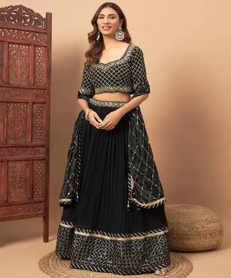 Mirror Embellished Flared Lehenga With Choli & Dupatta 1
