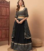 Mirror Embellished Flared  Lehenga With Choli & Dupatta