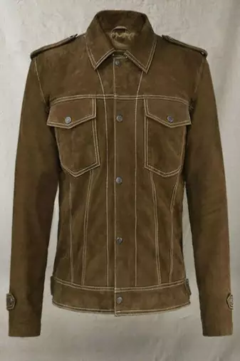 Brown stylish pure lambskin suede leather jacket 2 pockets