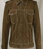 Brown stylish pure lambskin suede leather jacket 2 pockets