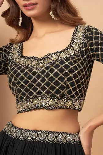Mirror Embellished Flared Lehenga With Choli & Dupatta