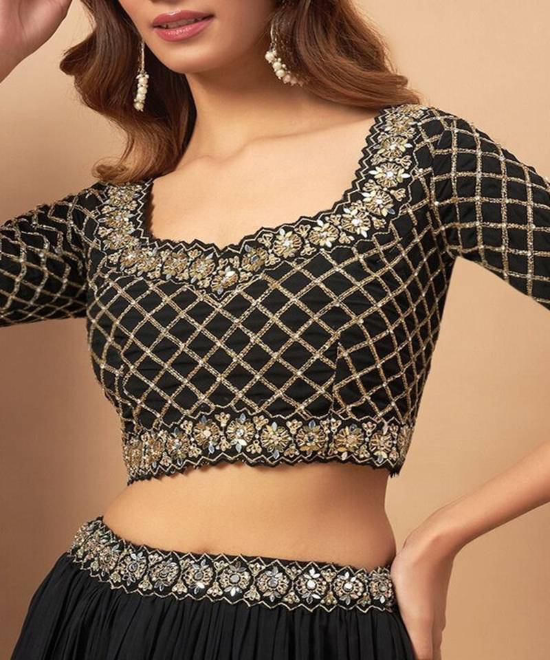 Mirror Embellished Flared  Lehenga With Choli & Dupatta