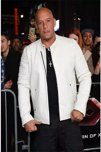 Mens genuine classic vintage white zipper stylish pure lambskin leather vin diesel look
