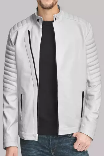 men's white premium lambskin leather jacket vintage inspired look exclusive