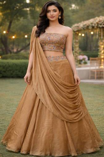 Embroidered Sequinned Ready to Wear Lehenga & Unstitched Blouse With Dupatta