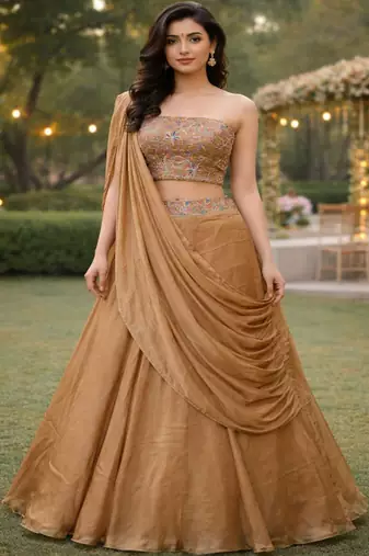 Embroidered Sequinned Ready to Wear Lehenga & Unstitched Blouse With Dupatta