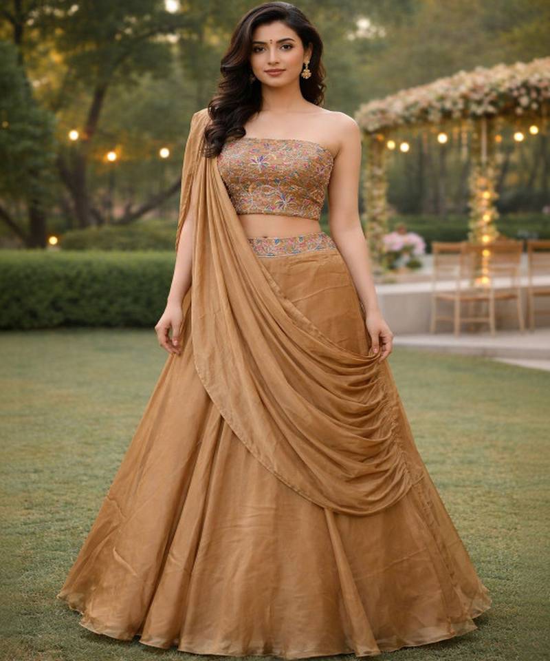 Embroidered Sequinned Ready to Wear Lehenga & Unstitched Blouse With Dupatta