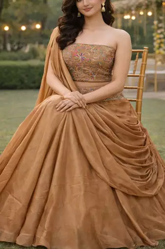 Embroidered Sequinned Ready to Wear Lehenga & Unstitched Blouse With Dupatta