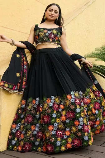 Embroidered Thread Work Semi Stitched Lehenga & Unstitched Blouse With Dupatta