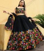 Embroidered Thread Work Semi Stitched Lehenga & Unstitched Blouse With Dupatta
