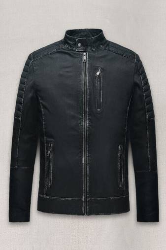 men's black lambskin cafe racer jacket band collar racer style timeless