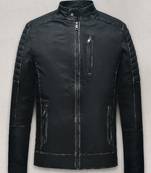 men's black lambskin cafe racer jacket band collar racer style timeless