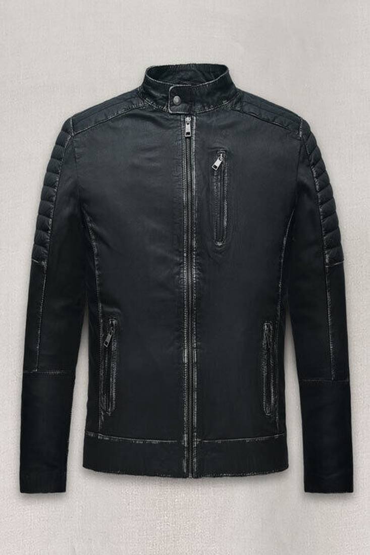 Mens genuine classic café racer black stylish pure lambskin leather biker jacket