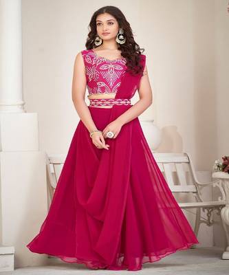Embroidered Thread Work Semi Stitched Lehenga & Unstitched Blouse With Dupatta 1