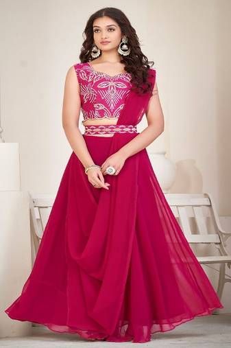 Embroidered Thread Work Semi Stitched Lehenga & Unstitched Blouse With Dupatta