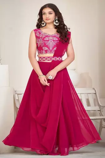 Embroidered Thread Work Semi Stitched Lehenga & Unstitched Blouse With Dupatta