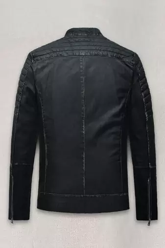 men's black lambskin cafe racer jacket band collar racer style timeless