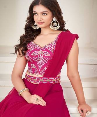 Embroidered Thread Work Semi Stitched Lehenga & Unstitched Blouse With Dupatta 2