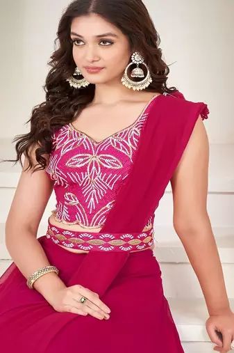 Embroidered Thread Work Semi Stitched Lehenga & Unstitched Blouse With Dupatta