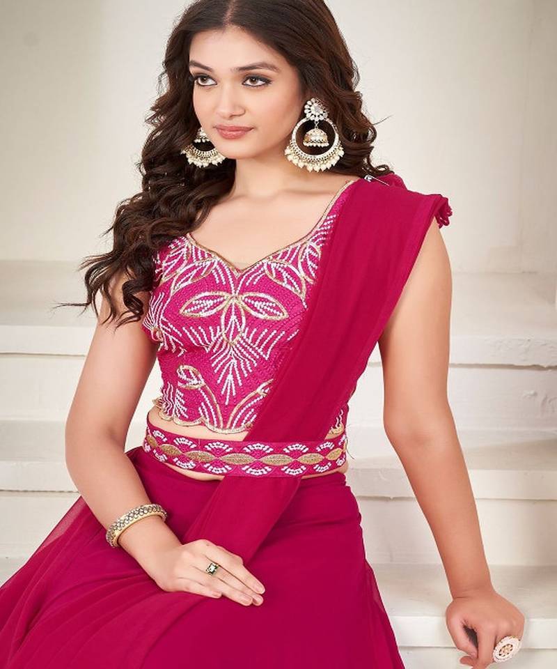 Embroidered Thread Work Semi Stitched Lehenga & Unstitched Blouse With Dupatta