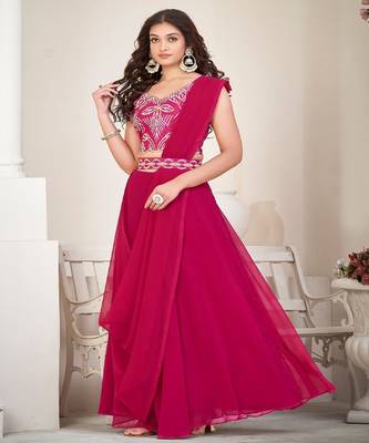 Embroidered Thread Work Semi Stitched Lehenga & Unstitched Blouse With Dupatta 3