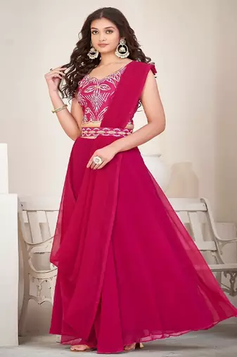 Embroidered Thread Work Semi Stitched Lehenga & Unstitched Blouse With Dupatta