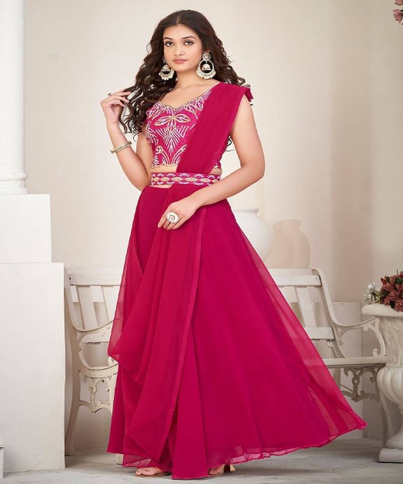 Embroidered Thread Work Semi Stitched Lehenga & Unstitched Blouse With Dupatta