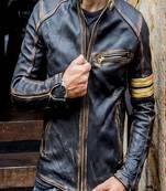 men's black lambskin leather biker jacket vintage inspired look timeless